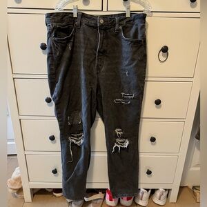 Old Navy Dark Gray Extra High Rise OG Straight Ripped Jeans